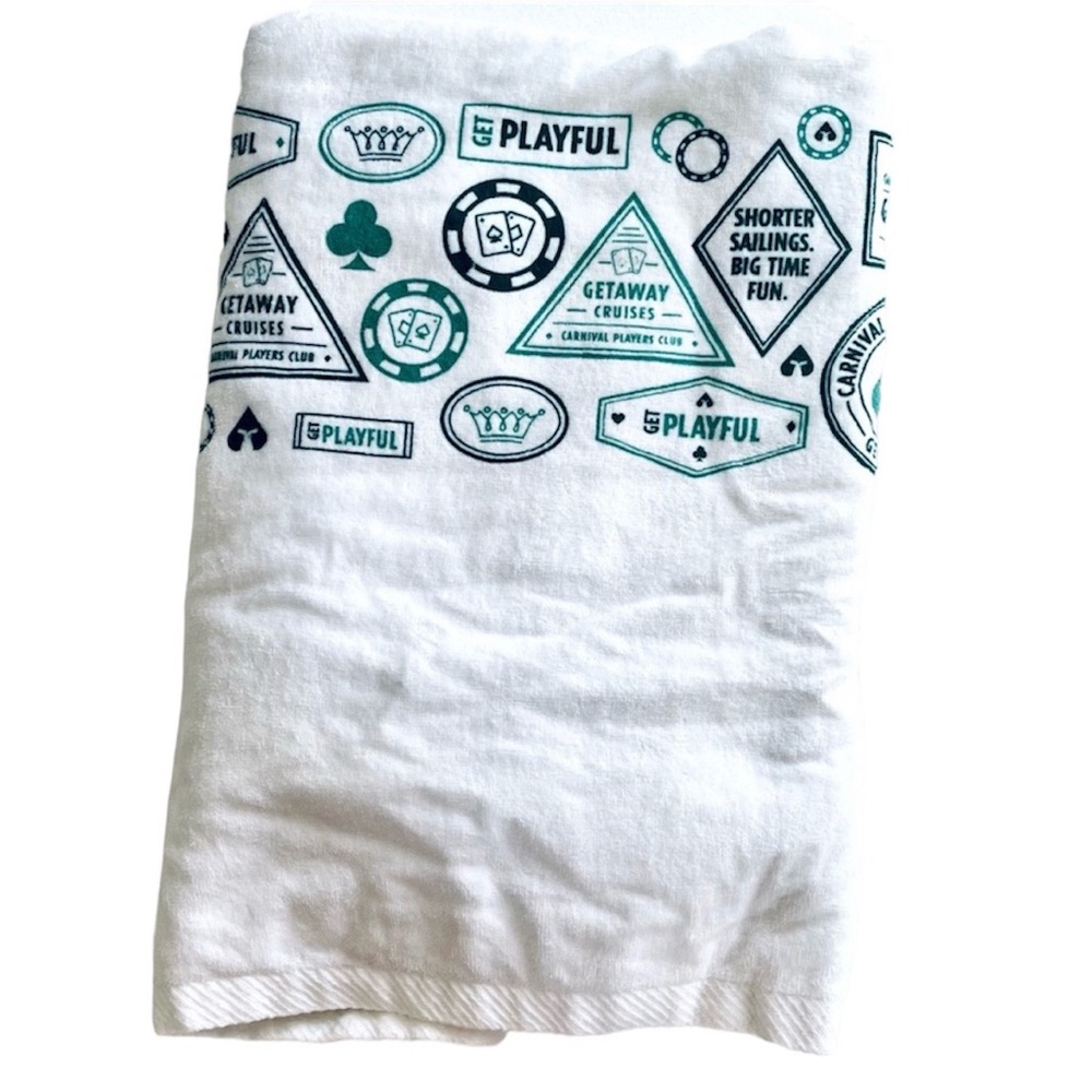 Carnival Players Club Getaway Casino Collectible green & white beach pool towel